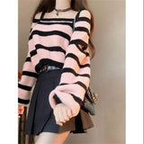 outfit New Style Fried Street Beautiful Sweater Women's Niche Design Contrast Color Striped Knitted Top