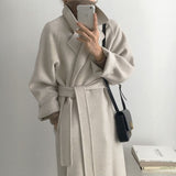 2000s fashion Korean Style Chic Autumn and Winter Clothing French Niche Lazy Woolen Coat Loose Temperament Mid-Length Woolen Coat for Women