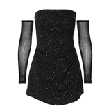 women's clothing summer new sexy sexy elastic bright silk fabric style nightclub bare shoulder short skirt dress