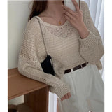 Vintage Y2K Knit Women Sweater Hollow Out Knitwear Oversize Long Sleeve Jumper Spring Korean Fashion Pullover Casual