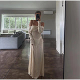 Cotton Knit Hollow Out Dress Women Solid See Through Long Sleeve Swimsuits Summer Female Beach Vacation Wrap Buttock Dress