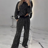 Darianrojas  -  Fashion Starry Sky Stars Shiny Women's Two Pieces Set Elegant O Neck Top Pullover & Lace-up Pant Sets Autumn Winter Suit Outfit