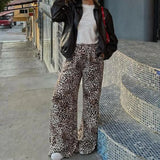 Fashion Vintage Leopard Print Wide-leg Pants Women Casual High-waisted Trouser Spring Summer Office Lady Clothes Streetwear