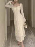 Vintage Fashion Casual Midi Dresses for Women Spring Summer Elegant Party Prom Long Sleeves Slim Female Clothing Robe New