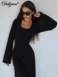 Solid Ribbed Trumpet Sleeves Maxi Dress Back Lace-Up Straps Elegant Casual Autumn Winter For Women Birthday