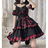 Darianrojas  -  Black Blue Gothic Harajuku Short Party Dresses Patchwork Rock Lolita Women's Dress Spaghetti Straps Ruffle Y2k Cosplay Dress