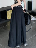 Grey Midi Long Skirts Womens Trousers Skirt Autumn Winter Goth Lolita High Waist Asymmetrical Pleated Skirts