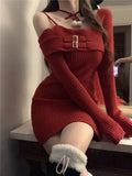 Darianrojas  -  holiday outfits Autumn Knitted Sweater Women Casual Elegant One Piece Dress Korean Office Lady Y2k Mini Dress Female Chic