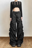 European Hot Girls Loose Mopping High-waisted Pants Women's Design Folds Pleated Wide-leg Long Pants Punk Capris Black Versatile