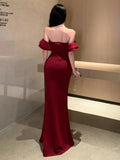 Darianrojas  -  holiday outfits Red Sexy Club Backless High Split Ruffles Wrapped Hip Dress Elegant Luxury Off Shoulder Party Evening Dresses Women Summer