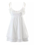 Women Sweet Lace Patchwork White Sling Dress Sleeveless V Neck Female Mini Sexy Dresses