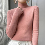 Darianrojas  -  Solid Sweater Women Half Turtleneck Knitted Pullovers Harajuku Korean Thick Knitwear Autumn Winter Fashion Slim Jumpers