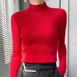 Darianrojas  -  Solid Sweater Women Half Turtleneck Knitted Pullovers Harajuku Korean Thick Knitwear Autumn Winter Fashion Slim Jumpers