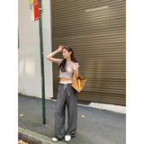 Elegant Striped Suit Pants Women Streetwear Patchwork Wide Leg Pants Office Ladies Korean High Waist Baggy Trousers New