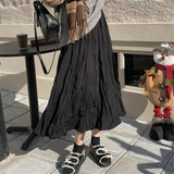 Japanese Elegant Irregular Wrinkled Long Skirt Women High Waist Wrinkled Black White Pleated Skirt Korean Gothic Midi Saia