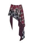 Summer Women E-girl Fashion Gothic Plaid Mini Patchwork Irregular Skirt 2000s Aesthetic Y2k Streetwear Harajuku Cyber Punk Hot