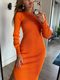 Darianrojas  -  holiday outfits Black Women Knitted Dress with Side Slits Bodycon Autumn Winter Tight Dresses Elegant Long Sleeve Female Ribbed Knit Dress