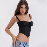 Summer Corset Cropped Top Sexy Black Elegant Lace Up Bodycon Tank Top for Holiday Party Boning Women Camis Top