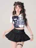 Darianrojas  - holiday outfits Kawaii Mini Skirt Black Pink Women's Skirt Fairycore Lolita Ruffle Pleated Skirt Cute Miniskirt Y2k Clothes Safety Short