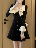 Korean Style One Piece Dress Women Vintage Preppy Long Sleeve Black Mini Winter Dresses Elegant Tunic Princess Vestidos
