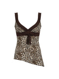 Contrast Patchwork Leopard Print Slim Asymmetrical Tank Vest Female V Neck Y2K Summer Camisole Tops