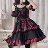 Darianrojas  -  Black Blue Gothic Harajuku Short Party Dresses Patchwork Rock Lolita Women's Dress Spaghetti Straps Ruffle Y2k Cosplay Dress