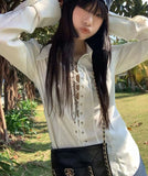 Spring Gothic shirt Long Sleeve Oversize White Shirt Women Punk Corn Eye Za Blouse New Female Blouse Tunic Clothing