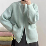 Darianrojas  -  holiday outfits Autumn New O-neck Zip Up Sweater Cardigan Coat Korean Casual Loose Knitted Jackets Fall Winter Knitwear Warm Soft Coat Tops