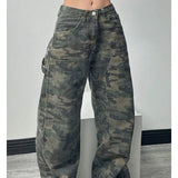 Camouflage Cargo Pants Women Y2K Streetwear Low Rise Jeans Retro Wide Leg Trousers Denim Straight Trousers Harajuku