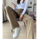 Winter Wool Wide Leg Pants Women Streetwear High Waist Suit Straight Pants Korean Thick Black Baggy Woolen Full Trousers