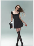 Y2k Coquette Stripped Lace Pleated Mini Dress Women Fashion American Retro Short Dresses New in Autumn