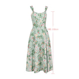 Summer Dress Women Green Lace Up Floral Print Dress Elegant with Boning Casual Party Holiday Dress High Quality