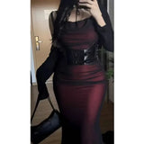 Sexy Luxury Woman Evening Dress Red Mesh Gothic Elegant Party Bodycon Dresses Maxi Dress Chic Female Night Club Outfits