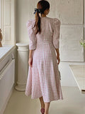 Korean Chic French Style New Spring Summer Tweed Dress For Women Celebrity Pink Plaid Woolen Dresses Vestidos