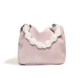 Elegant Womens Handbag Pink Pearl Small Leather Fashion Shoulder Bag 2024 New Casual Exquisite Designer Female Bucket Bag