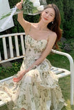 Summer Floral Chiffon Midi-dresses Women Sleeveless Spaghetti Strap Backless Ruffle Dress Elegant Casual Party Ladies Dresses