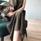 Women Dresses Women's Silk Suspender Skirt Spring Summer Dress Satin Long Skirt Vestido De Mujer Femme Robe