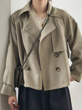 Japanese Turn down Collar Full Regular Sleeve Khaki Trench Loose Straight Short Khaki Office Lady Fabric Belt Coat