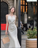 Sexy Sleeveless Satin Mermaid Long Dresses for Women New Summer French Elegant Fashion Slim Solid Tank Evening Party Robe