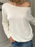 Dark Blue Solid Minimalist Style Autumn Winter Sweaters Women White Simple Basic Casual Loose Knitted Pullover Jumpers