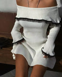 Darianrojas  -  holiday outfits Autumn Off The Shoulder Sweater Dress Elegant Long Sleeve Knitted Dress Sexy Causal Warm White Dress Women