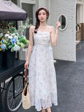 Vintage Summer Party Midi Elegant Dress Women French Hepburnesque Sexy Design High Waist Casual Sleeveless Chiffon Sweet Dress