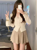 Darianrojas  -  Autumn Women French Long Sleeve Cardigan + High Waist Mini Skirt Korean Fashion Suits Elegant Office Lady 2 Piece Dress Set