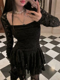 Gothic Mall Mini Black Dress Women Y2k Vintage Chic Ruffles Corset Long Sleeve Layered Tunic Princess Dresses Autumn