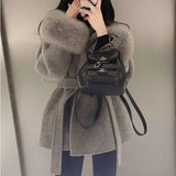 High End Double-sided Wool Strapping Real Wool Fur Coat Women's Removable Cuffs Fox Fur Temperament Cashmere Short Jacket