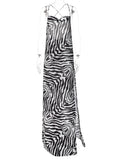 Women Fashion Sleeveless Zabra Printed Split Long Maxi Dress Summer Beach Clothes Wholesale Items For Business