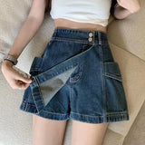 Korean Style High Waist Skirt Shorts Women Summer Pockets Denim Shorts Woman Double Button A Line Skirt Pants Female