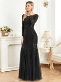 Lucyinlove Elegant Long Sleeves Sequin Tulle Evening Dresses Women Luxury Mermaid Formal Bridesmaid Party Maxi Prom Dress