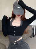 Long Sleeve Cardigan T-shirts + Halter Solid Tank Top Y2k Autumn Korean All Match Elegant Chic Sexy Two Pieces Set Outwear