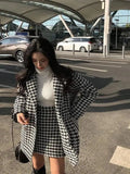 Autumn Winter Plaid Woolen Blazer Office Ladies 2 Piece Set Korean Long Sleeve Suit Coat And High Waist A-line Mini Skirt Outfit